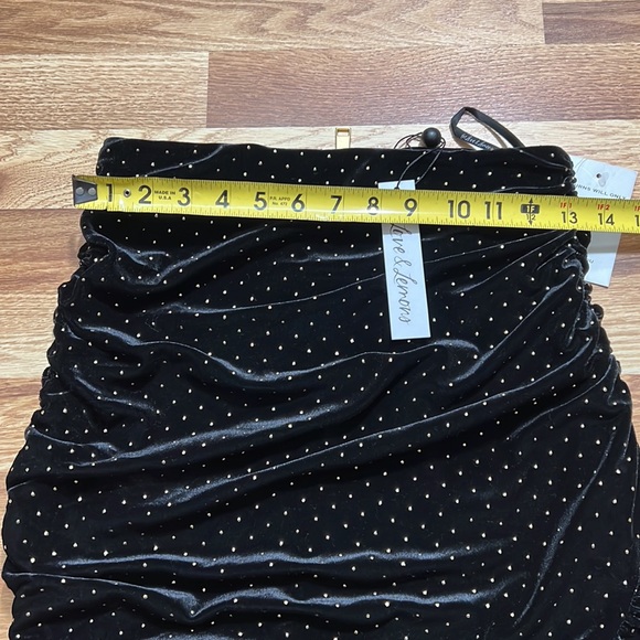 For Love and Lemons Dolls Kill Margot Black Velvet Gold Stud Ruched Mini Skirt - Picture 9 of 16